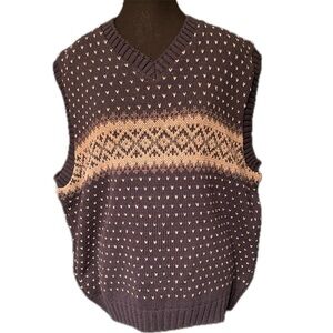 Vintage fair isle USA made blue cream stripe sweater vest like Bauer Bean sz L